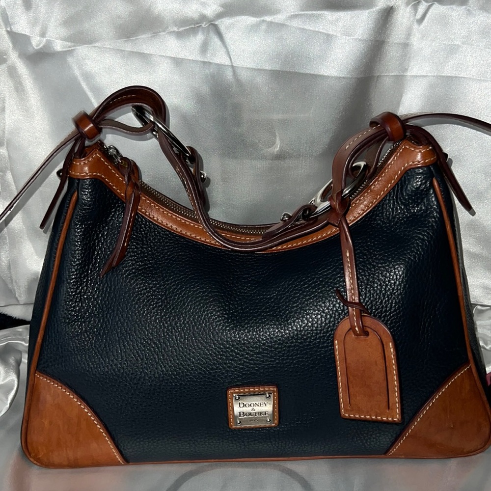 Dooney & Bourke Blue Leather Hobo Bag with Brown Leather accents